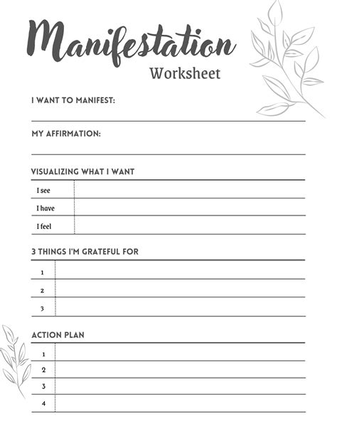 Printable Manifestation Worksheet